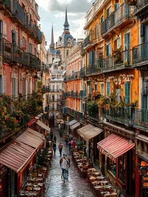 bustling heart of Madrid by shopping on its main avenue and visiting the
historic main square